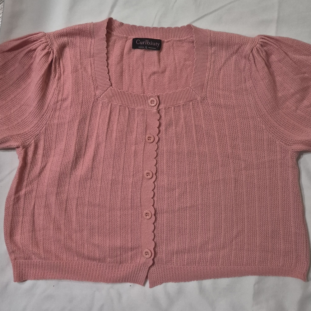 Curlbiuty Pink Knit Sweater Cardigan